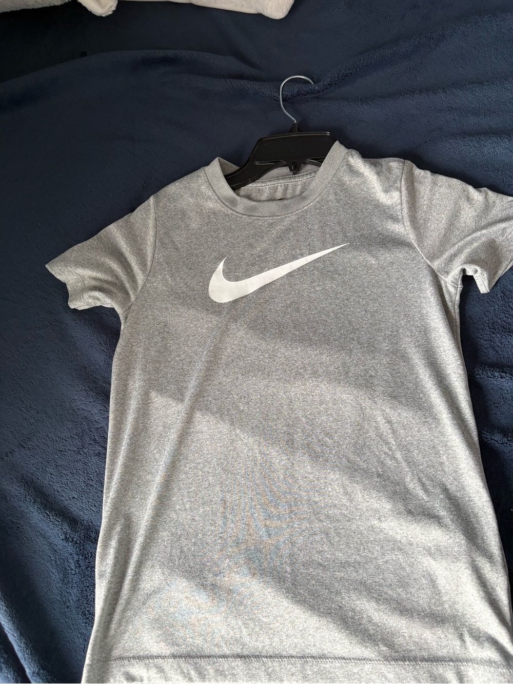 Nike Dri-FIT Gray Tee with White Swoosh kids